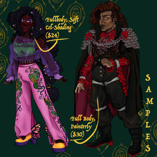 Linework/Flats $7/hr, Cell shading $8/hr, Painterly $12/hr